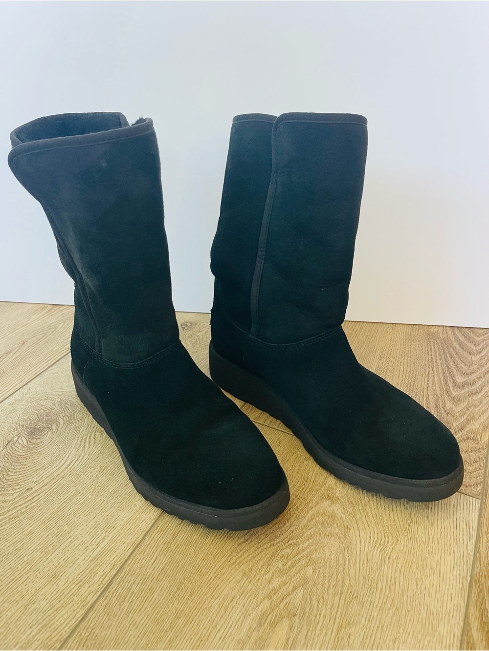 UGG Black Mid-Calf Suede Slip-On Winter Boots